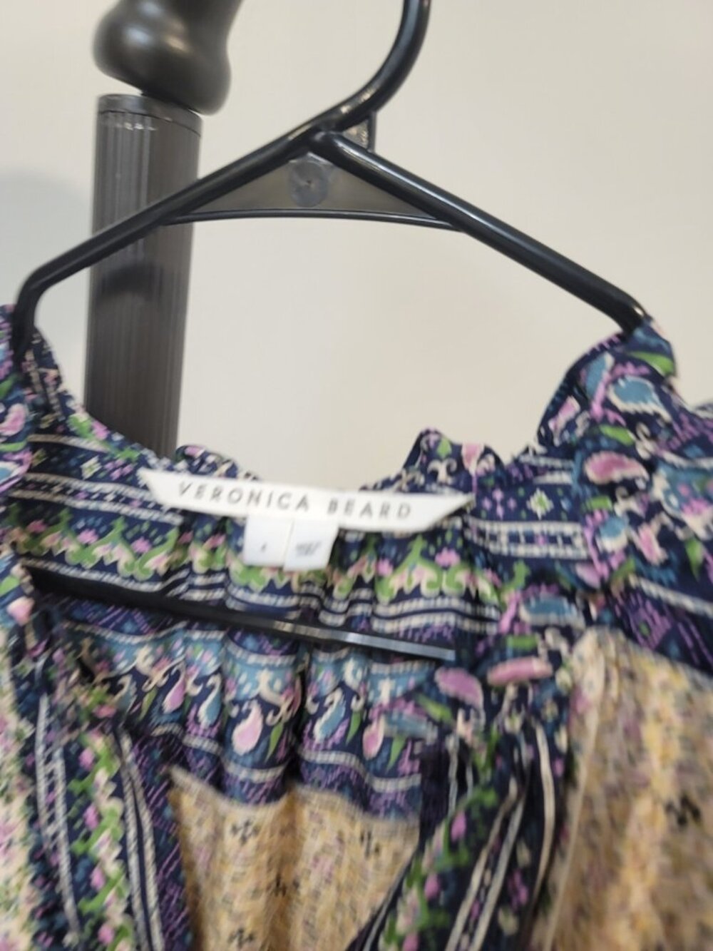 Veronica Beard Ruffle Mini Dress Lumi Beige/Multi Printed Silk Size 4 - Picture 4 of 8